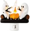 Ghost Campfire Night Light, Plug-in Wall Flickering Flame Nightlight, Halloween 3D Cute Spooky Marshmallow Ghost Decoration for Bedroom