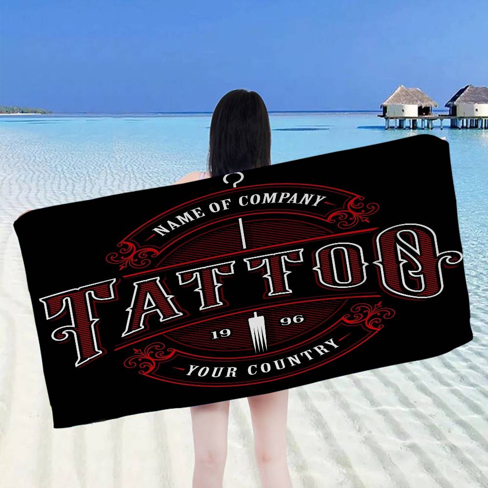 Tattoo Shop Logo Beach Towel Colorful Bath Towels for Girl Microfiber Quick Dry Sand Free Beach Yoga Spa Gym Pool