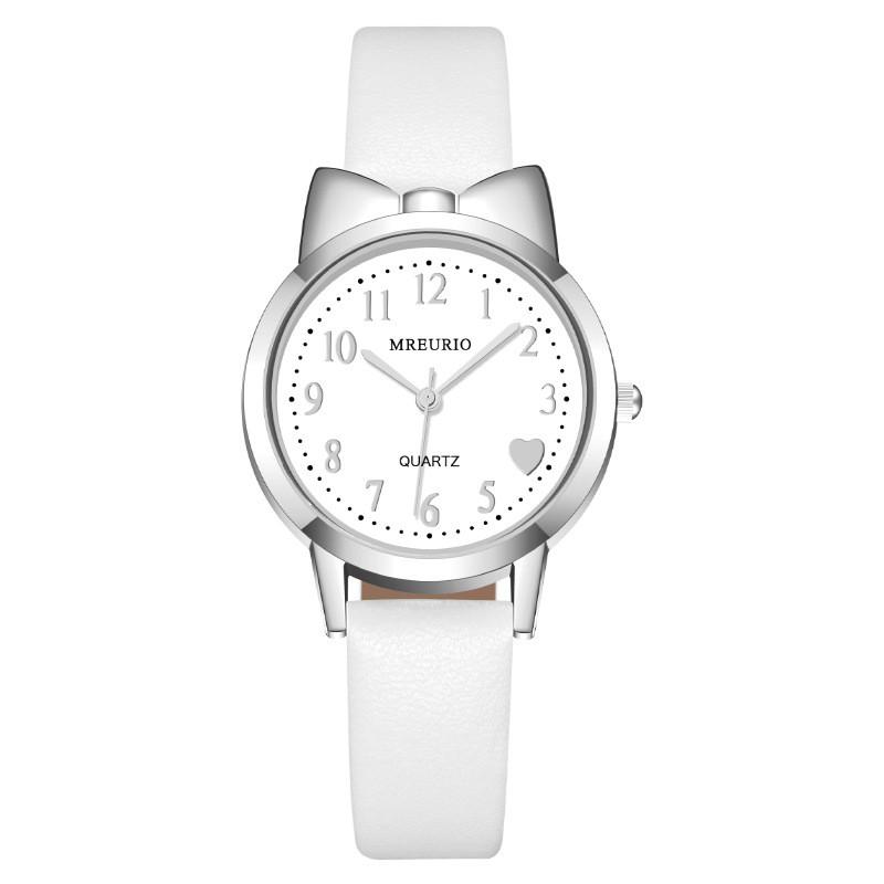 

Kids Girl Quartz Watch With Leather Band And Heart Dial For Children Gift Silver White