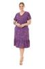 Women's Big Size Dress Purple Floral Pattern V-Neck Short Sleeve Ruffle Robe Dress