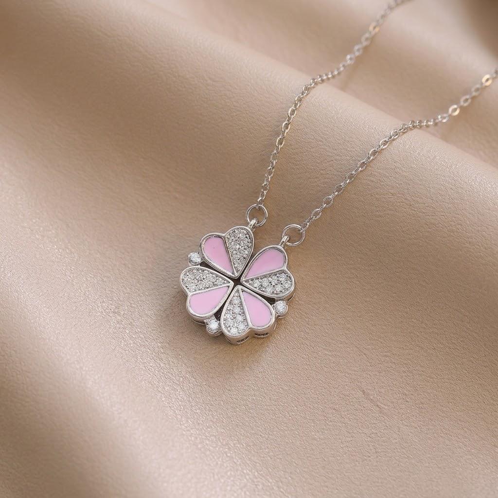 Women's European & American Style Four-Leaf Clover & Heart Pendant Clavicle Necklace