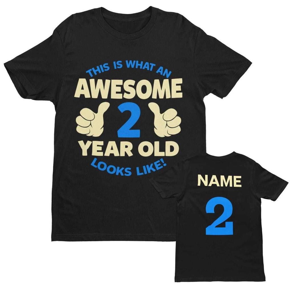 PERSONALISED Boys 2nd Birthday T Shirt Awesome 2 Year Old NAME AND AGE ON BACK
