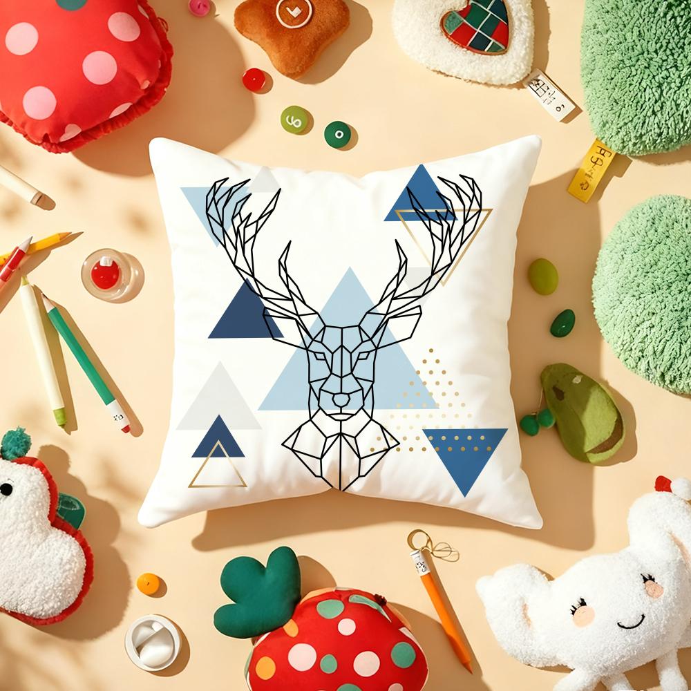 Modern Nordic Style Deer Head Cushion Cover Plush Fabric Soft DoubleSided Printed Sofa Warm Winter Home Gift Pillow Cover