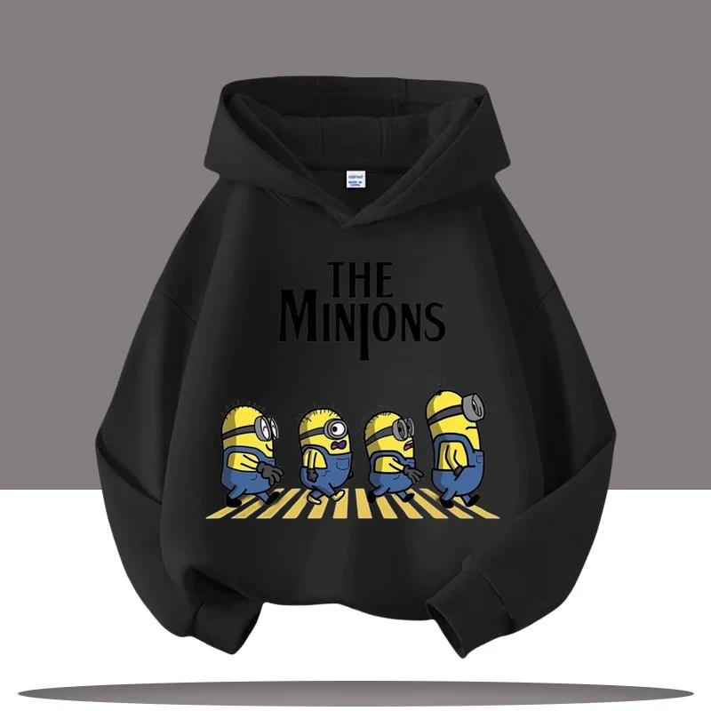 Children's Hooded Sweatshirt for Boys, Girls' Casual Top, The Kid from Dad's Gang, Minions Cartoon Print, Fall/winter Clothing