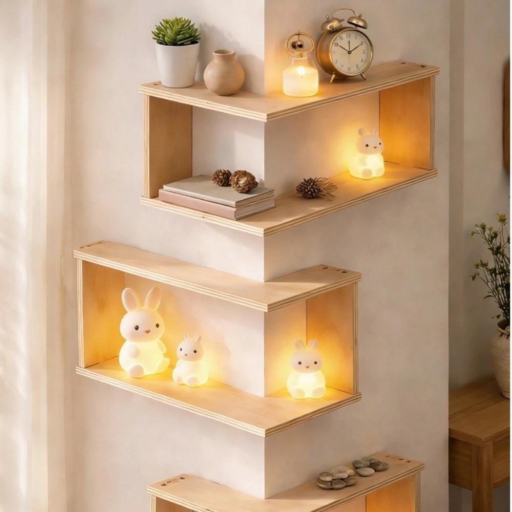Wooden Corner Floating Shelves Double-layer Flower Pots Shelves  For Living Room Bedroom