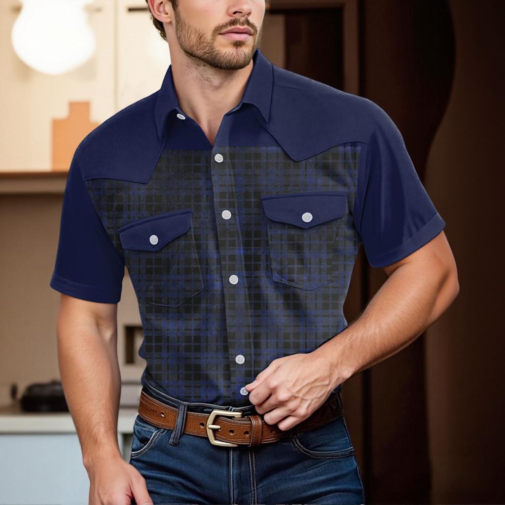 Top Casual da Uomo alla Moda con Revers e Maniche Corte Lunghezza Spalla