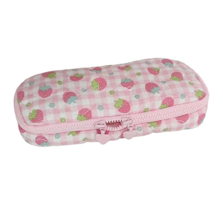 

Strawberry Polyester Cloth Pencil Bag High Capacity Pencil Case Zippered Travel Makeup Storage Bag for Student Women 1