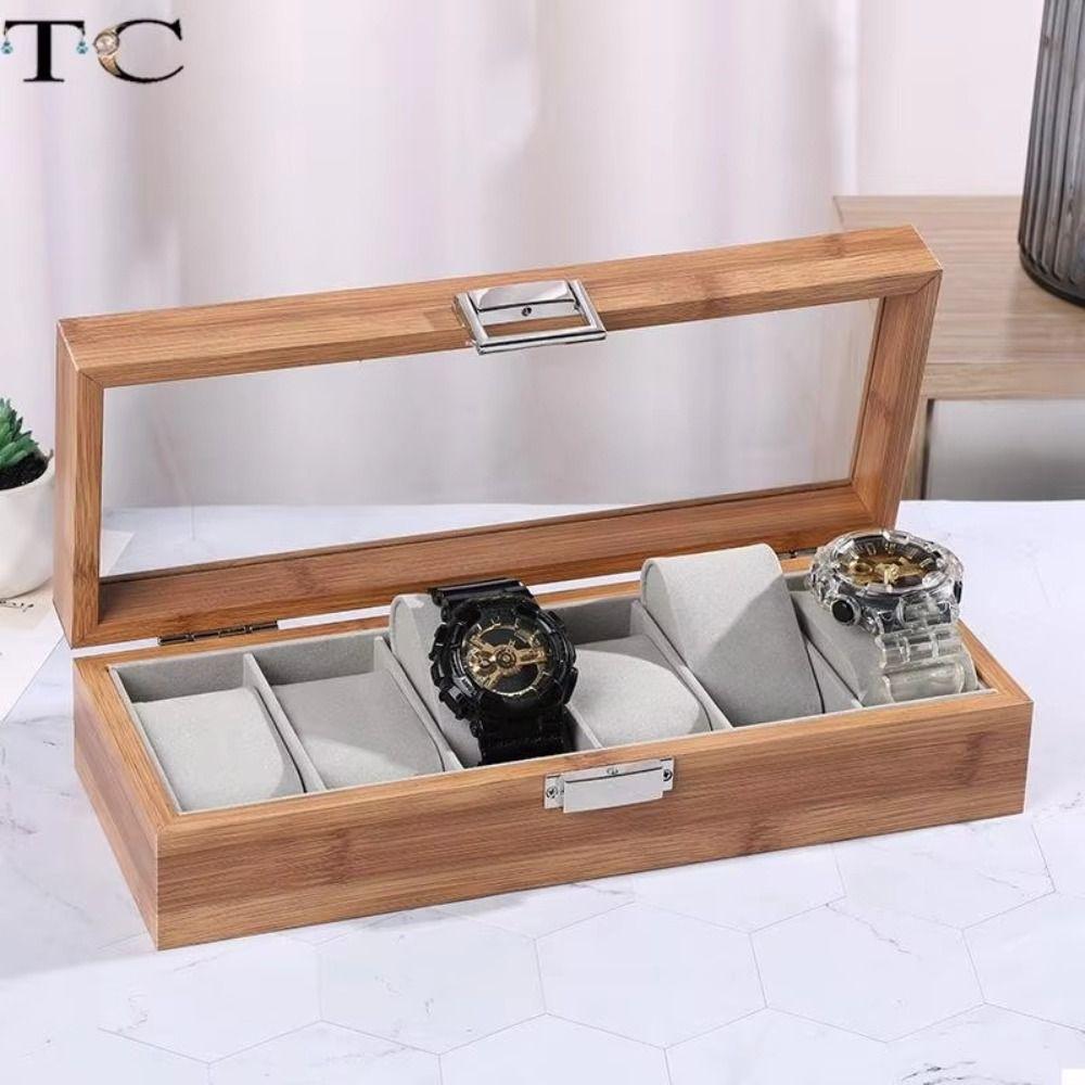 Transparent Lid Watch Storage Case 3/6grids Wooden Watch Box Watch Storage Box  Jewelry Display Box