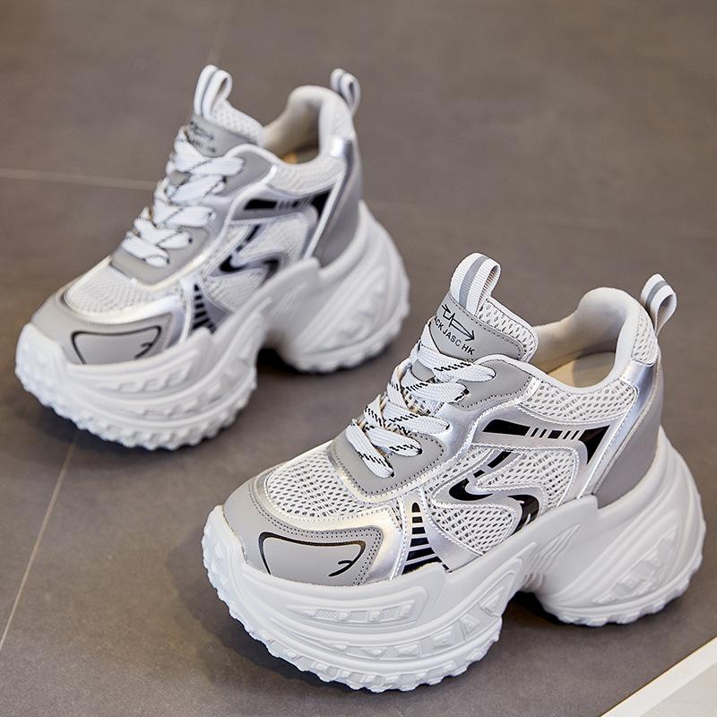 Thick-soled Inner Height Increase 12CM Dad Shoes Women's Autumn New Mesh Breathable Casual Shoes Small Sports Shoes