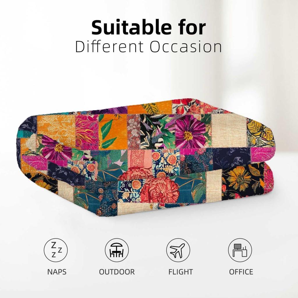 Imitation patchwork flower printing lightweight flannel blanket color 130*150cm
