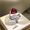 Creative Fashion Red Zircon Ring Women Oval Geometric Silver  Stamp Party Cocktail Party Fashion Jewelry Gift