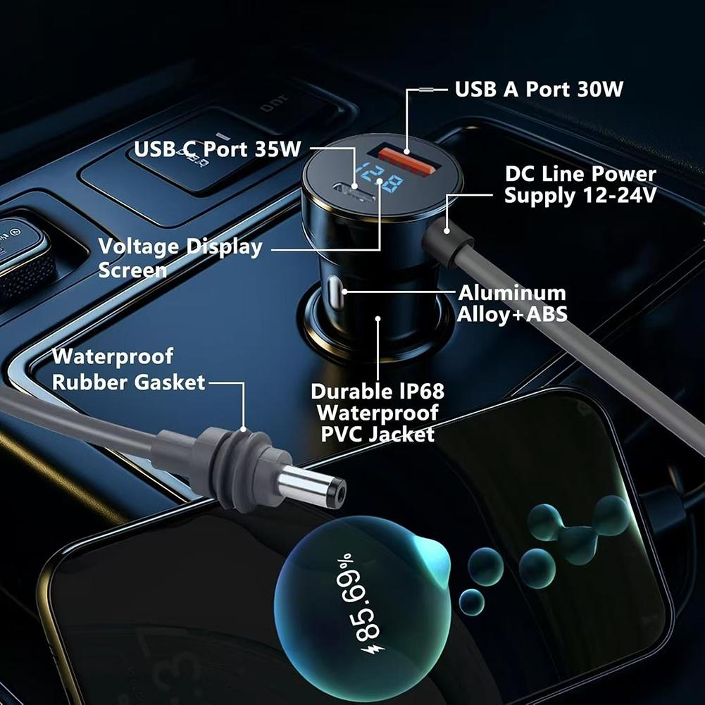 For Starlink-Mini 3-in-1 Digital Display Car Charger DC Power Cord With Dual USB Ports Designed For Starlink-Mini Devices