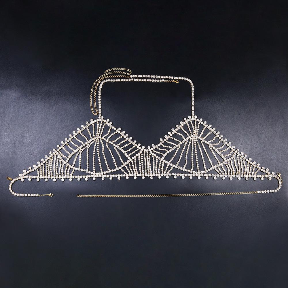 2022 New Crystal Bikini Bra Body Chain Harness Sexy Shiny lux Bling Rhinestone Bra Body Chain Jewelry for Women