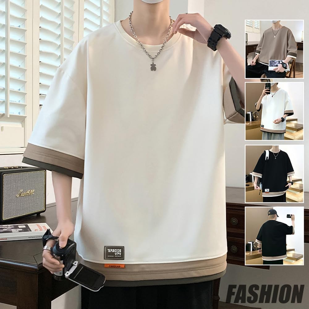 short sleeve summer large loose 2XL Men's T-shirt, 3/4 sleeve, clothing, layered, size, stylish, casual, pullover, popular, fit, top, men's t-shirt,