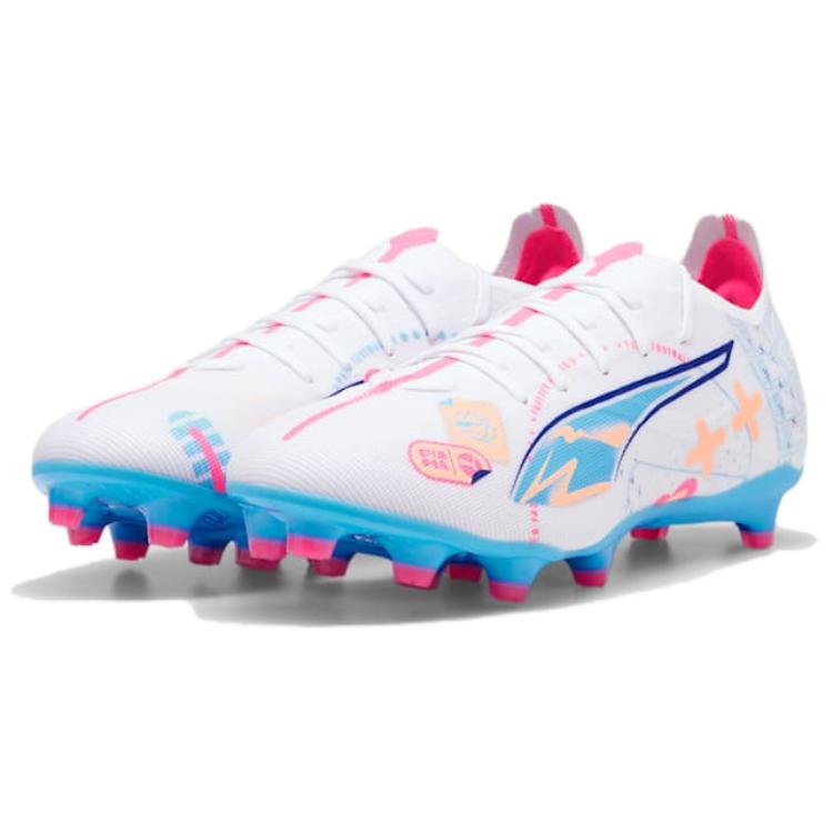 Puma Ultra 5 Series Match Volume Up Comfortable Ag (Rubber Short Stud) Soccer Shoes Men Soccer Shoes White Blue 108064-01