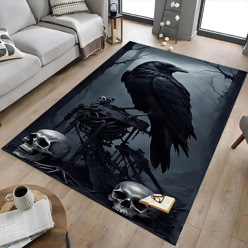 1pc Crow, Skulls Carpet Anti Slip Polyester Floor Mat for office,Bedroom