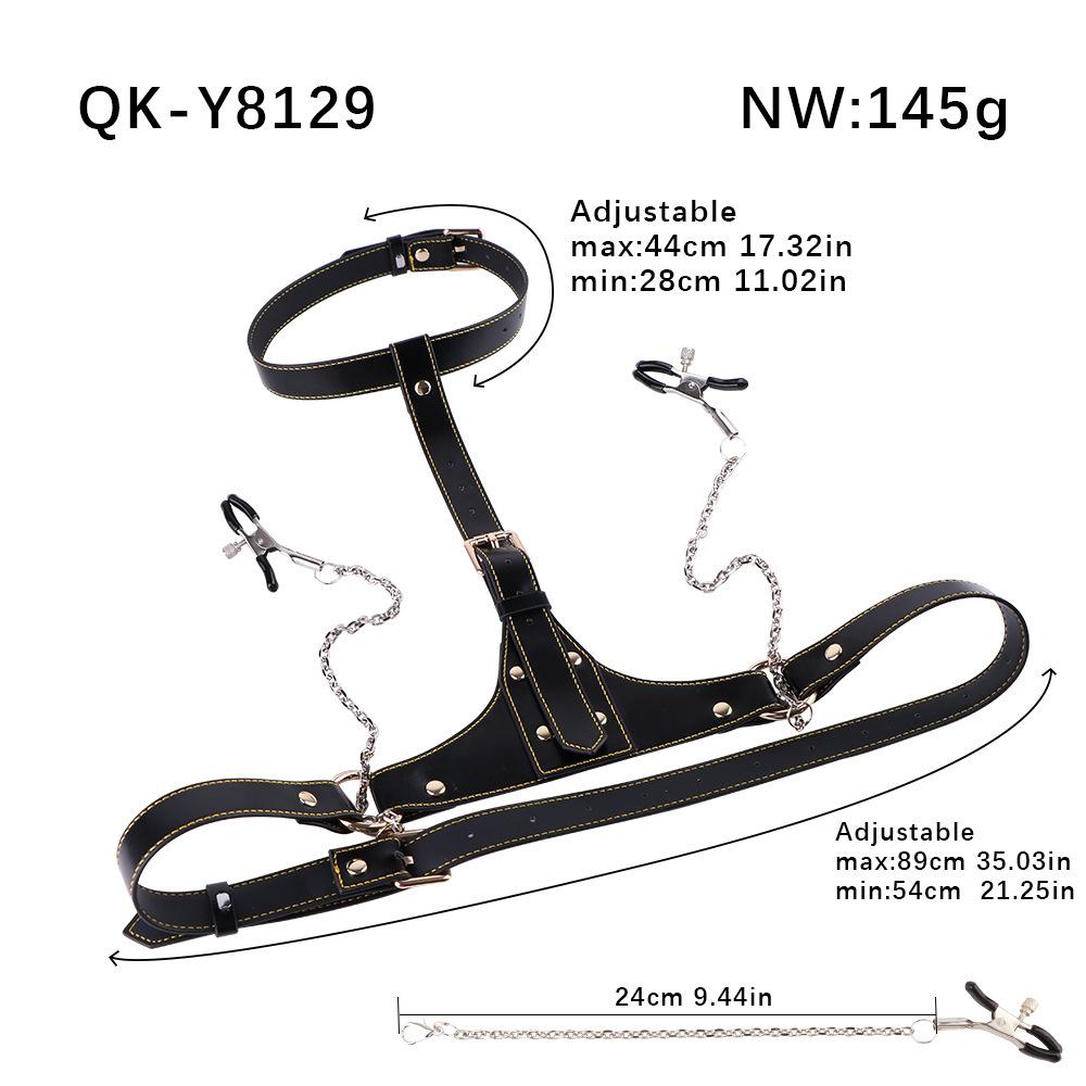 Leather Nipple Clamps Chain Black Wearable Bra BDSM Lingerie Adult Couples Flirting Toy