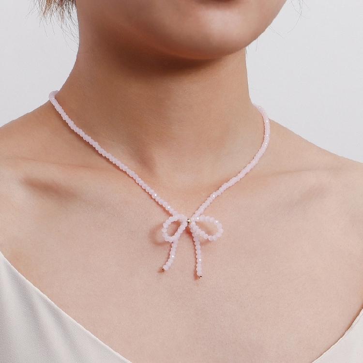 Elegant Crystal Beaded Bowknot Necklace Women Simple Clavicle Chain Choker