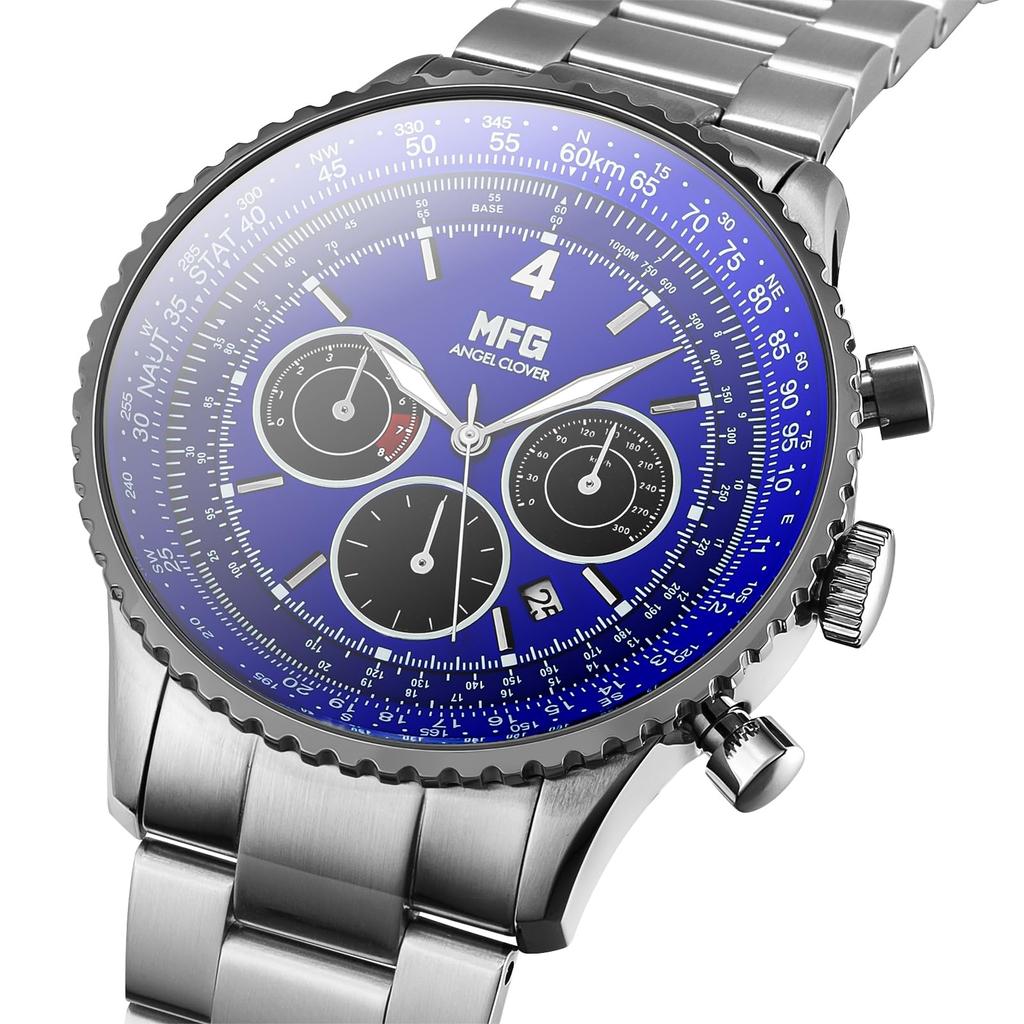 AngelClover AngelClover MF Ghost Solar 3 ATM Water Mineral Blue Stainless Steel Men's Watch, Collaboration, NTS44MFG-AL, Battery, Resistance, Glass,