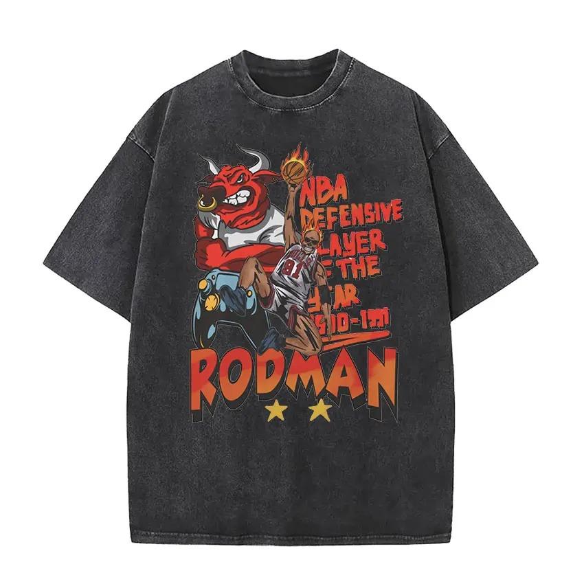 2026 Dennis Rodman Camiseta Lavada Vintage para Hombre y Mujer Genial Hip Hop Gótico Camisetas Oversize Cuello Redondo Moda de Alta Calidad Streetwear