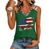 Women’s V Neck Casual Short Sleeve Top with Letter Print and Distressed Flag Graphic Lightweight Relaxed Fit Tee Shirt