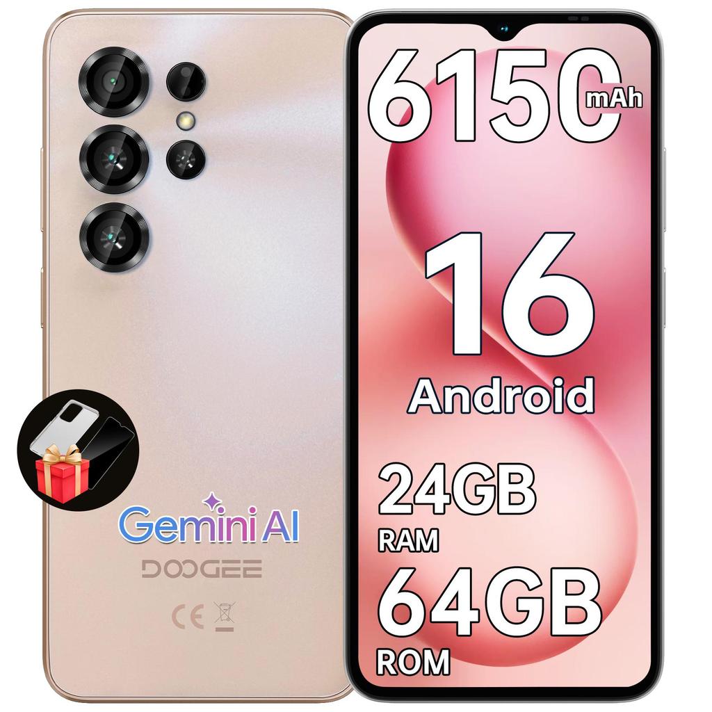 DOOGEE Note56X Android 16 Cell Phone Unlocked 6150mAh Battery, 24GB+64GB/TF 2TB Smartphone, 6.56" Screen, 4G Dual SIM Phone, 8.45mm Ultra-Slim/GPS/OTG