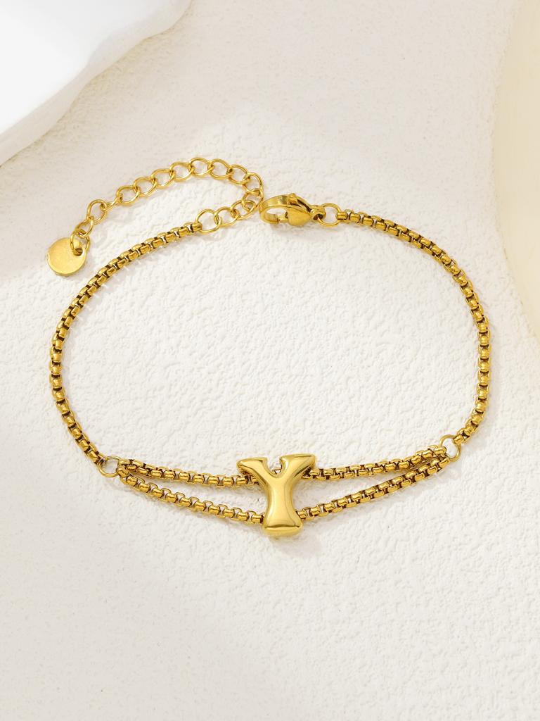 New stainless steel wholesale 26 English letters double-layer ring gold-plated bracelet