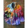 Retro-style Colour-block Print Men’s Long-sleeved Button-down Shirt