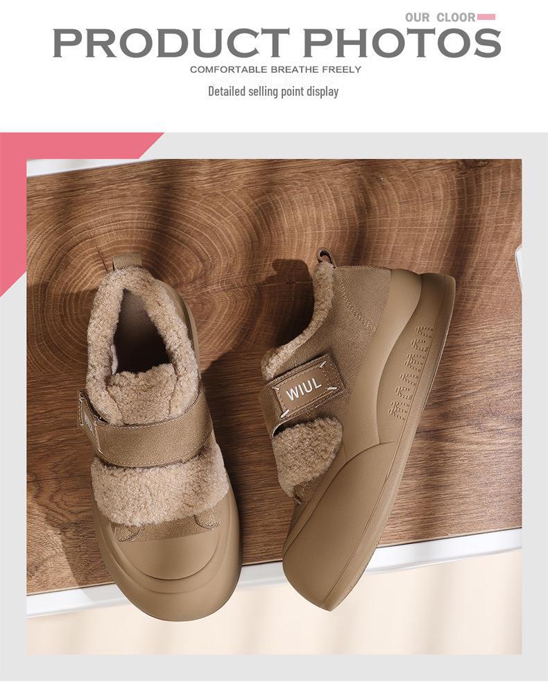 2024 Women's Thick-Soled Genuine Leather Fur Sneakers - Winter Warm, Velvet-Lined, Outdoor Sports Shoes