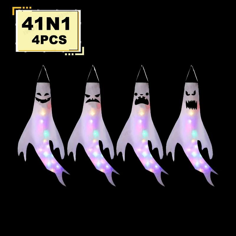 Halloween Ghost Windsocks Decorations with LED Light, Outdoor, Hanging Ghost Windsocks for Trees, Yard, Halloween Decor Supplies