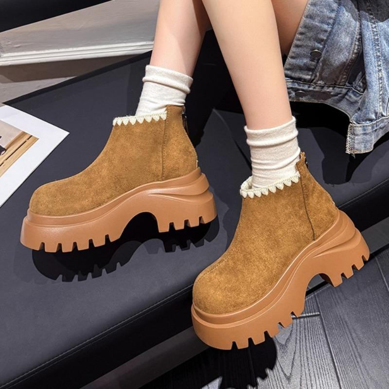 Fashion Mid Heels Women Platform Ankle Boots 2025 New Designer Suede Shoes Fashion Elegant Short Boots Comfortable Dress Zapatos Mujer