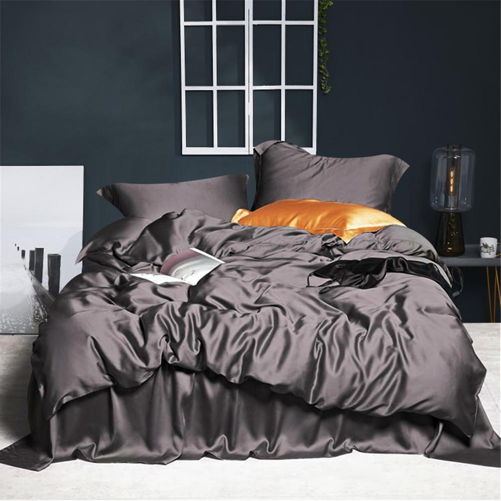 Lofuka Women Pink 100% Silk Bedding Set 6A Grade Silky Duvet Cover Set Queen King Flat Sheet Pillowcase Bed Linen Set 4PCS