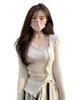 Frilly Long-Sleeve Knit Top with Irregular Slit - Women's Autumn Collection