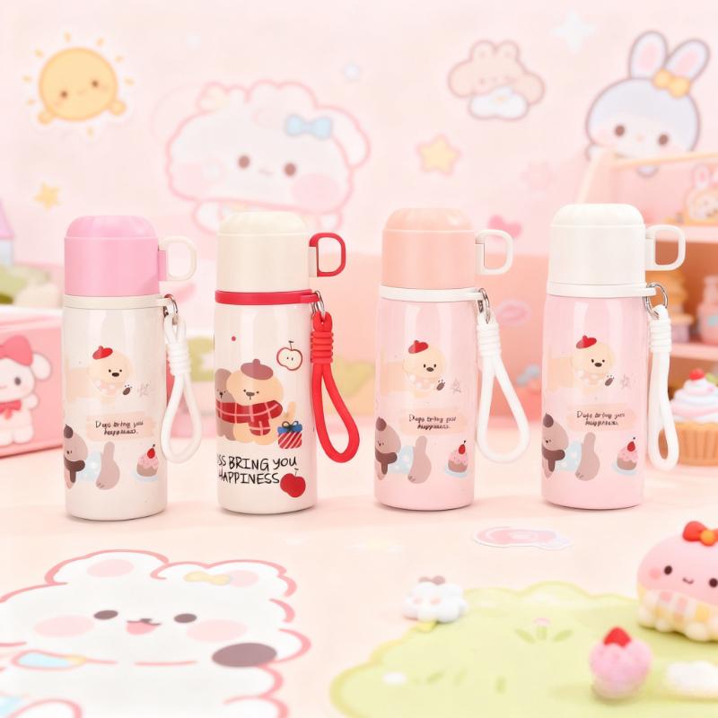 High-value Stylish Dual-drink Children's Cup 316 Stainless Steel Vacuum Insulated Cups Cute Cartoon Portable Straw Cup Bottle