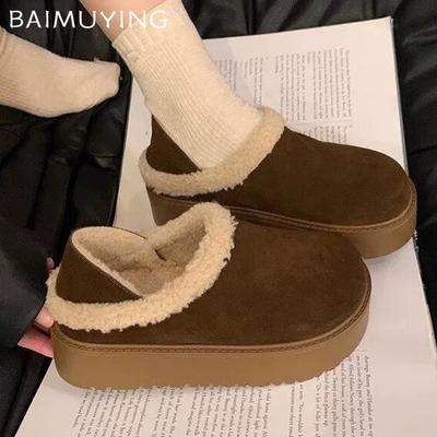 Fur Platform Women Snow Boots Suede Short Plush Designer Casual Flats Cotton Shoes 2025 Trend Warm Cozy Winter Botas De Mujer