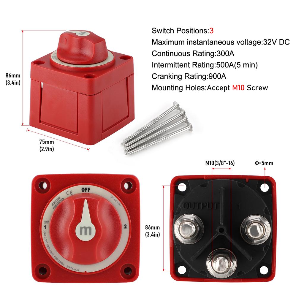 3 4 Position Battery Mass Switch Dual Circuit Cut M-Series Marine Boat 32V 300A Heavy Duty Isolator Disconnect Rotary Switch