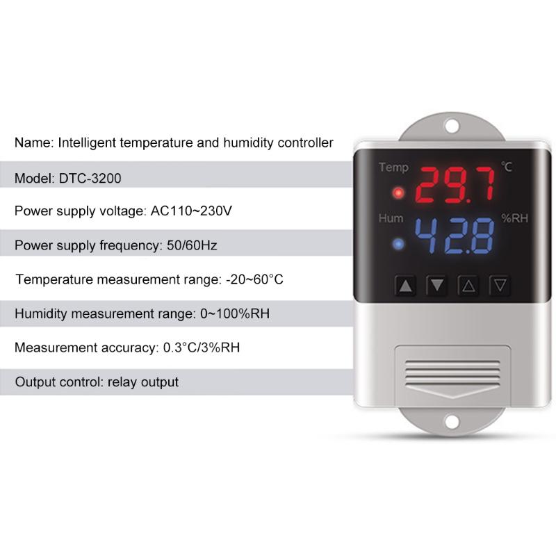Professional Thermometer Hygrometer 20~60°C/0~100%RH Temperature & Humidity Controller Suitable for Incubator Greenhouse