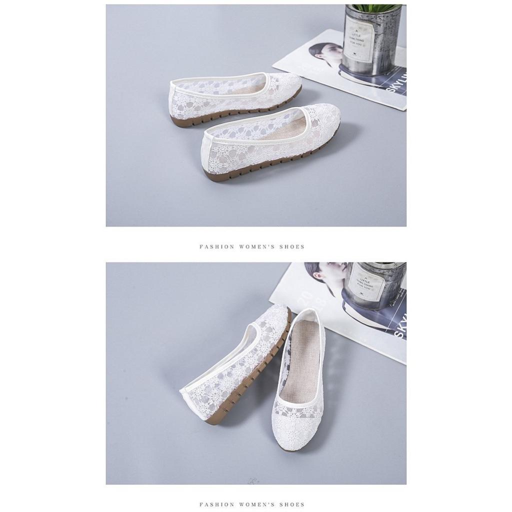 Modische Ballerinas für Damen mit floralem Spitzendetail – atmungsaktiv, zum Hineinschlüpfen, Loafer mit runder Zehenpartie, Design, ganzjähriger Komfort, Ballerinas