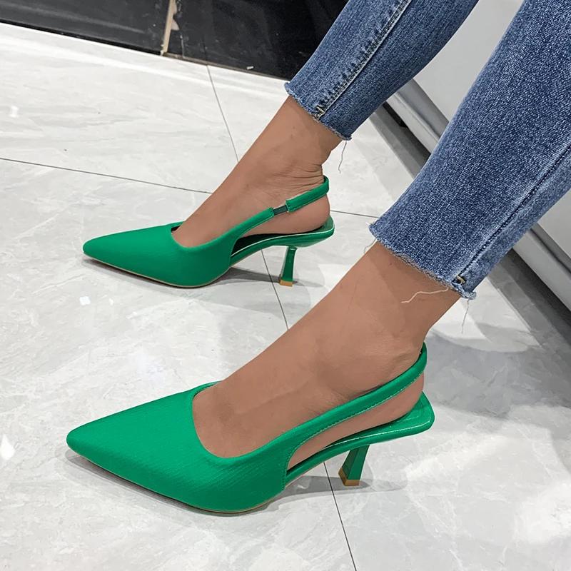 Fashion Temperament Women's Solid Color Sandals Closed Toe Slip-on Thin High Heel Office Career Shoes Sexy Pointed Back Strap Sandalias