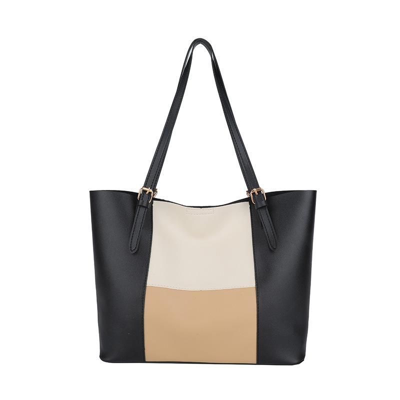 Retro einfache Patchwork-Kontrastfarben modische Tragetasche neue große Schultertasche Pendler-Handtasche