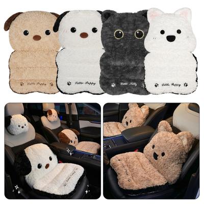 Car Seat Cushion Cat And Dog Plush Seating Cushion 2-in-1 Seat & Back Support with Non-Slip Bottom Thick Winter Warm Padding for Gaming Home Chairs
