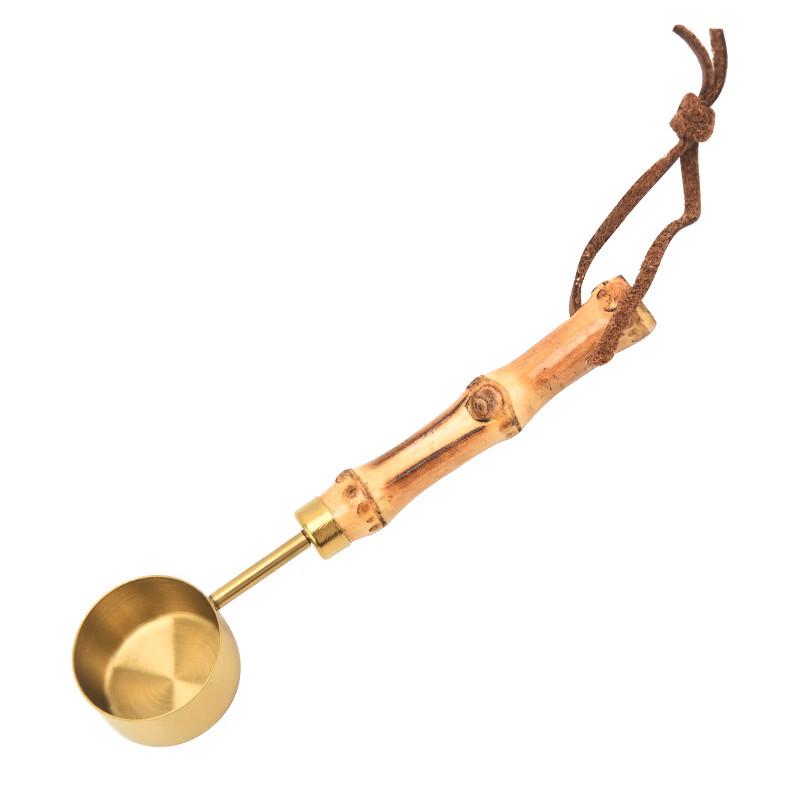 Abay Golden Stainless Steel Bamboo Handle Measuring Spoon Set