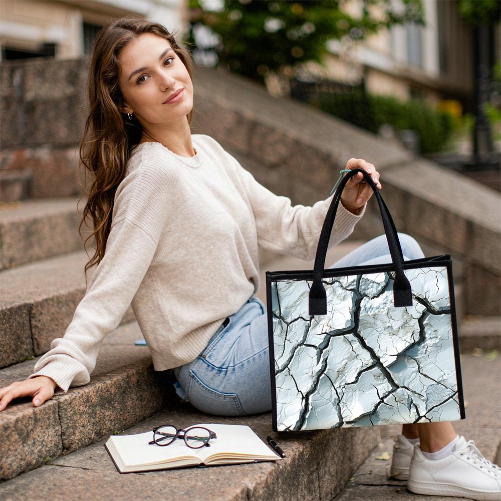 Cracked Print Large Tote Bag Fashion Daily Casual Shoulder Bag for Outdoor Shopping Commute Use