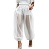 Pantaloni a lanterna corti streetwear in tessuto di poliestere a rete per donna casual