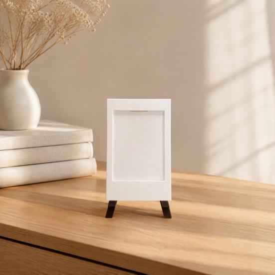 PLA 3D Printed Frame Mini Picture with Wooden Tripod Stand, Photo Display Holder Small for Polaroid Pictures, Tabletop Home Office Decor Easy Loading