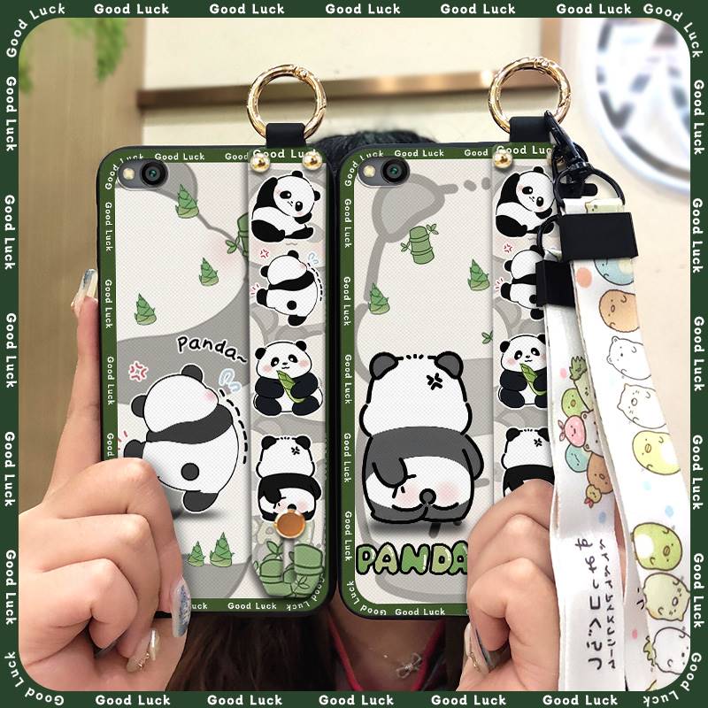 Durable Panda Phone Case For Xiaomi Redmi GO Anti-dust Cute Anti-knock Protective Lanyard Wristband Cartoon Phone Holder