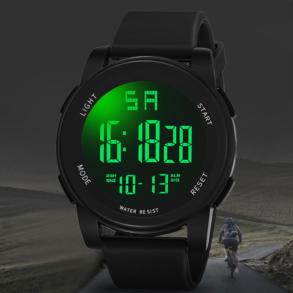 Digital Sports Watch Glass Waterproof Luminous Backlight Digital Watch with Adjustable Strap for Men