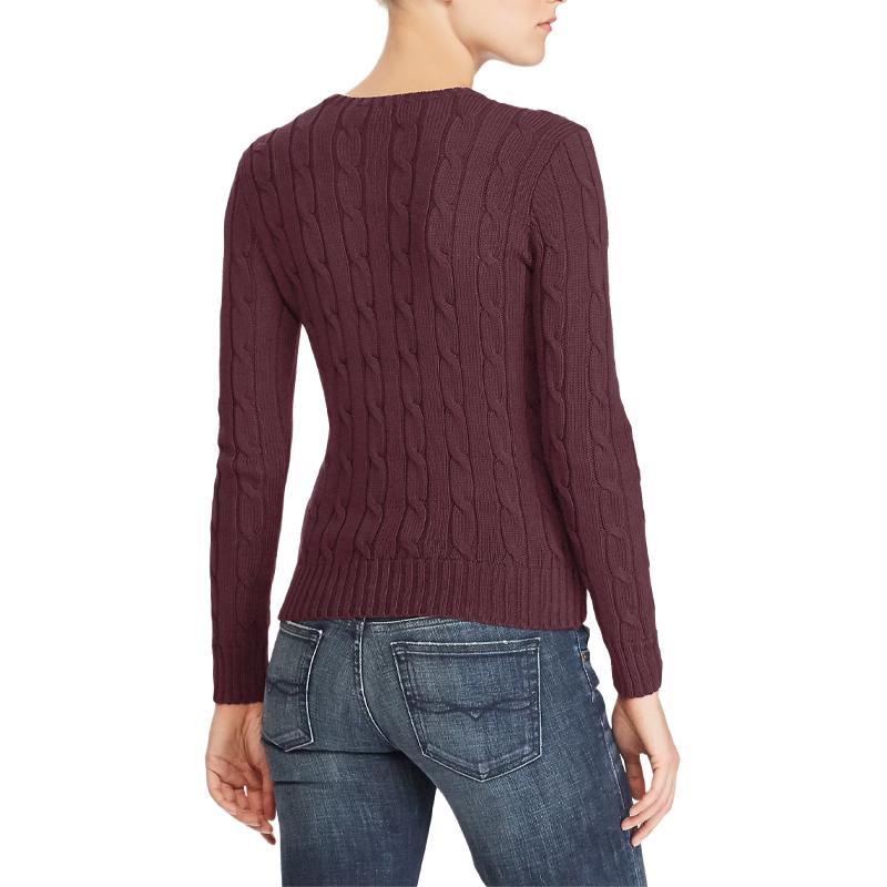 Polo Ralph Lauren SS24 Solid Color Logo Embroidered Cable Knit Crew Neck Long Sleeve Sweater Women sweater Purple 211570012-142
