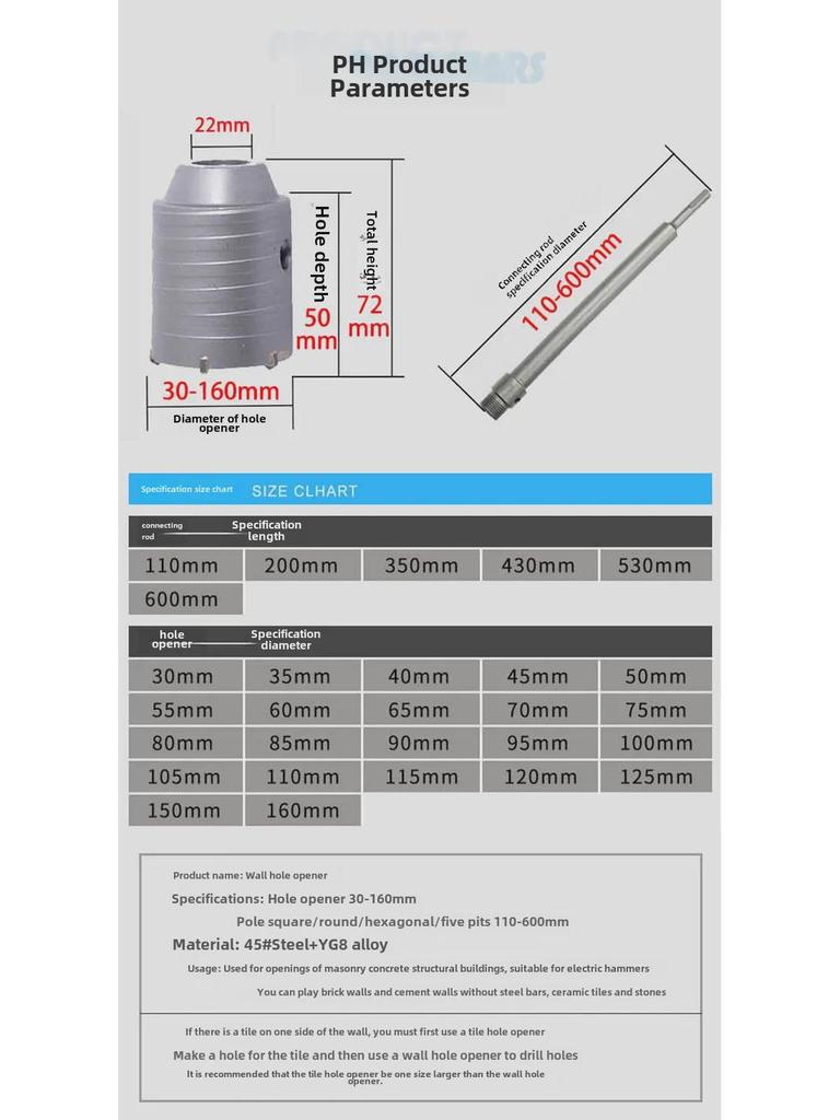 SDS PLUS 110mm Concrete Wall Hole Opener Round Handle Drill Set