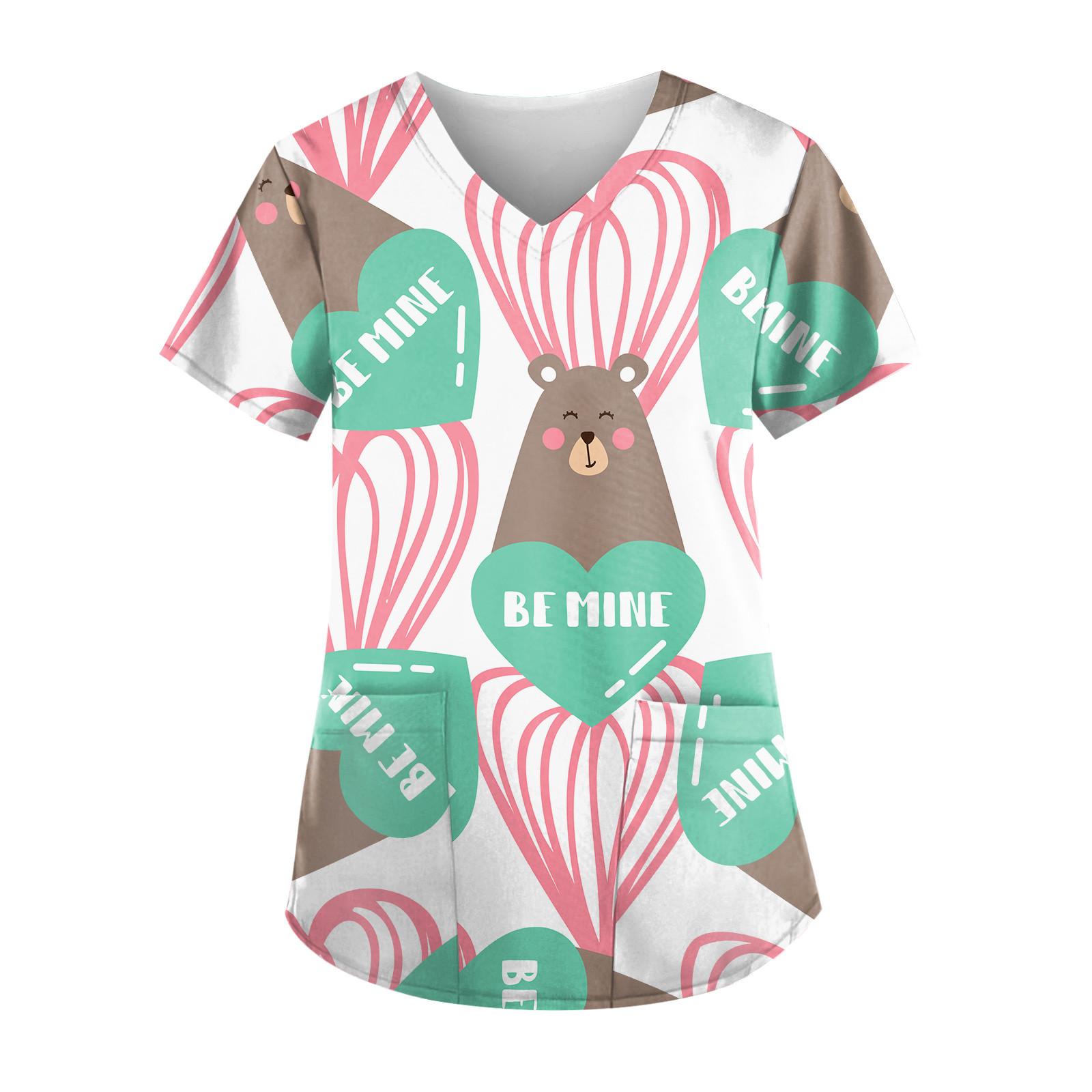 

Женские топы с v-образным вырезом и короткими рукавами с персонализированным принтом, рабочие футболки ко Дню святого Валентина XXXL